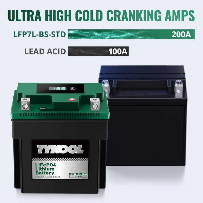 TYKOOL YTX7L-BS-STD 2X Cranking Amps,180CCA,Lithium Iron Phosphate Motorcycle Battery,Digital Readout,Comptitable for Honda,Suzuki Motorycle, Kawasaki ATV, Predator 3500 Generator battery - Image 5